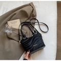 Chic black wavy texture handbag with gold hardware and adjustable crossbody strap - Black without Pendant