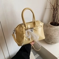 Elegant beige crossbody bag with lace lace trim and pearl charms in Korean style - Yellow (With Pendant)