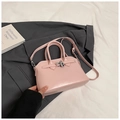Pink faux leather crossbody handbag with silver lock and detachable strap decoration - Pink