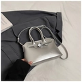 Silver square handbag in metallic PU leather with top handles and adjustable strap - Silver