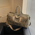 Olive green canvas travel bag with woven handles and a removable shoulder strap - Army Green
