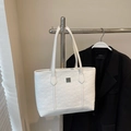 White embossed tote bag with silver plaque and slim shoulder straps on a hanger - Off-white Without Pendant