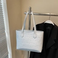 White tote bag with puppy and bow embossing on premium PU leather material - Blue Without Charm