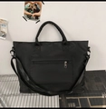 Grande borsa da viaggio nera in nylon impermeabile con tracolla rimovibile spessa - Nero Puro