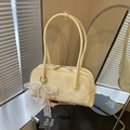 Sac Boston rectangulaire jaune crème avec charmant nœud en dentelle perlée - Jaune