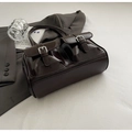 Dark brown glossy leather shoulder bag with vintage dual pockets and silver buckles - Coffee