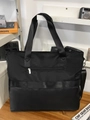 Large capacity unisex black nylon tote bag, lightweight stylish crossbody travel bag. - Black