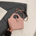 Pale pink lychee grain leather bucket bag with handle and detachable shoulder strap - No Pendant / Pink