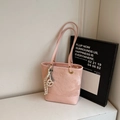Pink matte leather tote bag with floral embossing and slim shoulder strap - With Charm / Pink