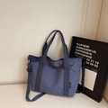 Borsa tote in tela blu nebbia con tracolla regolabile per il pendolarismo e uso quotidiano - Taglia unica / Blu
