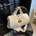 Sac de voyage en toile crème avec finitions marron et bandoulière réglable - Blanc Cassé