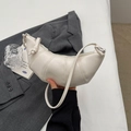 Borsa a mezzaluna bianca minimalista con dettagli trapuntati e tracolla annodata - Bianco Sporco