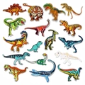 Set of 16 colorful dinosaur embroidery patches for DIY clothing decoration on white background - Complete Dinosaur Patch Collection Set