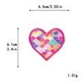 Rainbow scale heart glitter embroidery patch with pink border and measurement data - Rainbow Scale (11534)