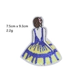 Patch ricamata ragazza girasole con paillettes in abito blu e giallo, 7,5x9,3cm - Ragazza in abito a strisce patchwork (GZ-2572)