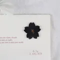 Black cherry blossom embroidery patch with gold stamens and iron-on backing - Black (GZ-4473)