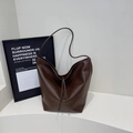 Bolso tipo cubo minimalista de cuero PU marrón oscuro mate con cierre de cordón - Sin colgante / Café