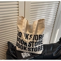 Cream canvas tote bag with black BOOK STORE print, large capacity for school and work - Off White