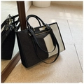 Bolso tote grande de lona minimalista con diseño de retazos en contraste blanco y negro - Negro