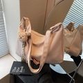 Pink large capacity hobo shoulder bag with a cute brown bear charm accessory - Pink Large