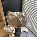 Chic silver bow square shoulder bag with metallic finish and elegant chain strap - Silver (With Pendant)