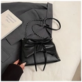 Minimalist black square shoulder bag featuring a large bow and elegant chain strap - Black without Pendant