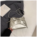 Minimalist silver bow knot square shoulder bag with metallic finish and chain strap - Silver No Pendant