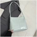 Sac bandoulière vert menthe en cuir brillant plissé avec anse minimaliste - Vert Sans Pendentif