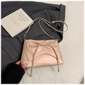 Elegant beige square shoulder bag with chic bow detail and chain strap for women - Pink Without Pendant