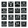 Set of 16 square black embroidered patches with white funny facial expression designs - Full Set