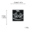 Square black embroidered patch with white cartoon face and glasses for DIY clothing decor - Round Glasses Fringe Expression (11509)