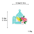 Vogelkäfig-Stickaufnäher mit gelbem Vogel und Blumen, Größe 5,5x5,4 cm - Vogelkäfig Blumenstil (11114)