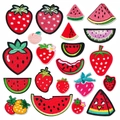 Set di toppe ricamate alla frutta con fragole e angurie per decorazioni fai-da-te - Assortimento di Vari Motivi di Frutta