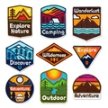 Set of 9 high-density embroidered camping patches featuring mountains and nature for DIY - Full Set