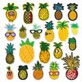 Set of 19 pineapple embroidery patches with colorful cartoon designs for DIY clothing decoration - Complete Pineapple Theme Assortment Collection