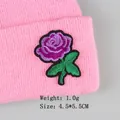 Rosa Strickmütze mit lila Rosen-Stickerei Aufnäher DIY Dekoration 4,5x5,5cm - Violette Rose (GZ-4451)