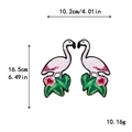 Pink flamingo embroidered iron-on patches with floral green leaves for DIY clothing - Flamingo with Lotus Leaf Symmetrical Pair (GZ-1323AB)