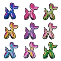 Neuf écussons brodés de chiens ballons colorés avec finitions en fil brillant de qualité - Collection Assortie