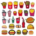 Σετ κεντητά μπαλώματα fast food με burger και πατάτες για DIY διακόσμηση σε ρούχα και τσάντες - Πλήρης Συλλογή (27 Τεμάχια)