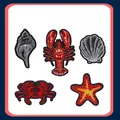 Five-piece marine life embroidery patch set featuring lobster crab and starfish - Ocean Creature Series