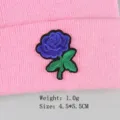 Blue rose embroidered patch for DIY clothing, size 4.5x5.5cm on pink knitted fabric - Blue Rose (GZ-4448)