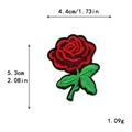 Red rose flower embroidery patch with green leaves DIY decor 4.4x5.3cm - Bright Red Rose (GZ-4451-A)