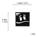 Square black embroidered patch with white cartoon face design 3.6cm for DIY apparel - Simple Line Expression (11510)