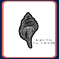 Embroidered seashell patch in silver thread, size 6.3x11.3cm, weight 2.3g for DIY decor - Conch Style (GZ-4396) / Iron-on / With Adhesive