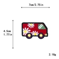 Red cartoon truck embroidery patch with white daisies and measurement scale lines - Red Van (11048)