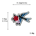 Blue swallow and flower embroidery patch for DIY clothing decor, size 11.2x7.9cm - Swallow Flower (11039)