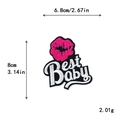 Toppa ricamata labbra rosa con testo Best Baby per giacche e decorazione di abbigliamento - Stile Scrittura a Mano Best Baby (11546)