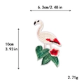 Pink flamingo embroidery patch with green leaves, size 10x6.3cm for DIY clothing decoration - Medium Flamingo with Flowers - Style A (GZ-1335A)