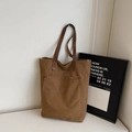Bolso tote de lona marrón con asas de cuero y bolsillo frontal para mujer - Marrón