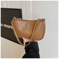 Chic caramel brown crescent shoulder bag with silver metal lock and matte leather - Brown